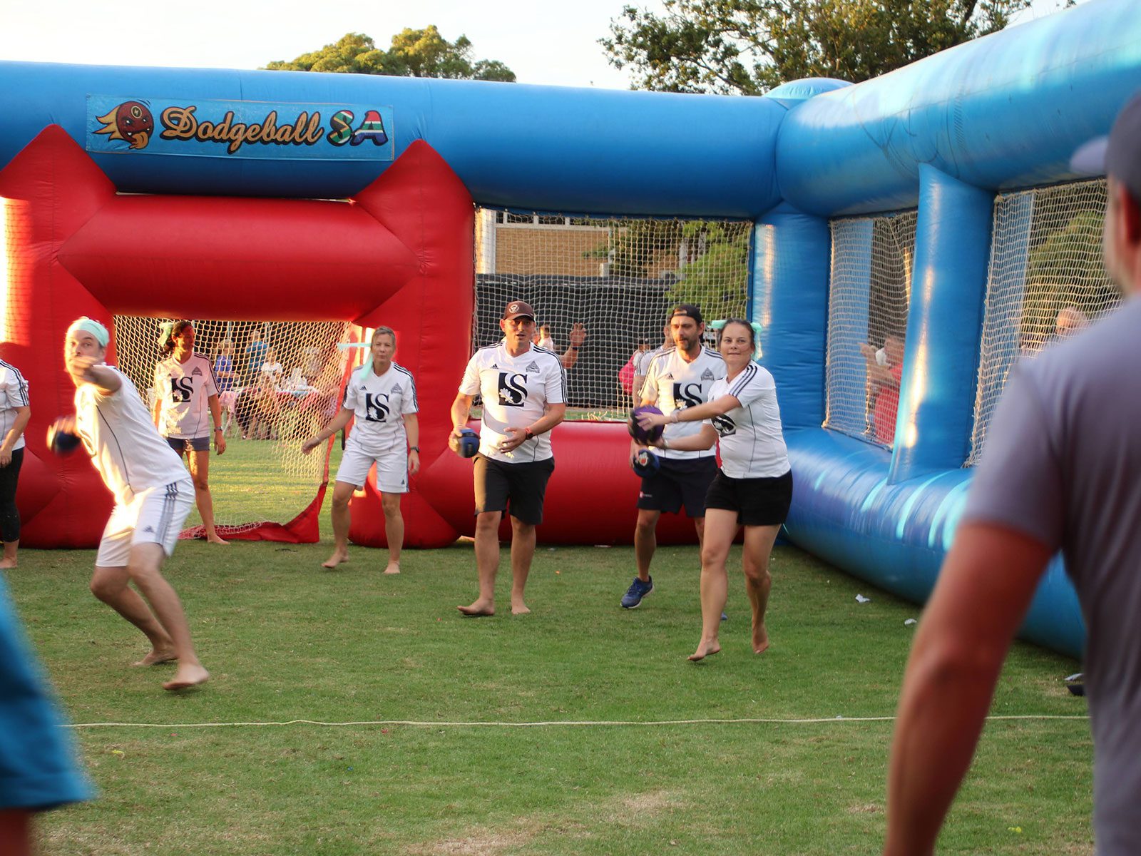 Kids playing inside the inflatable dodgeball arena, hosted by Dodgeball SA in Cape Town